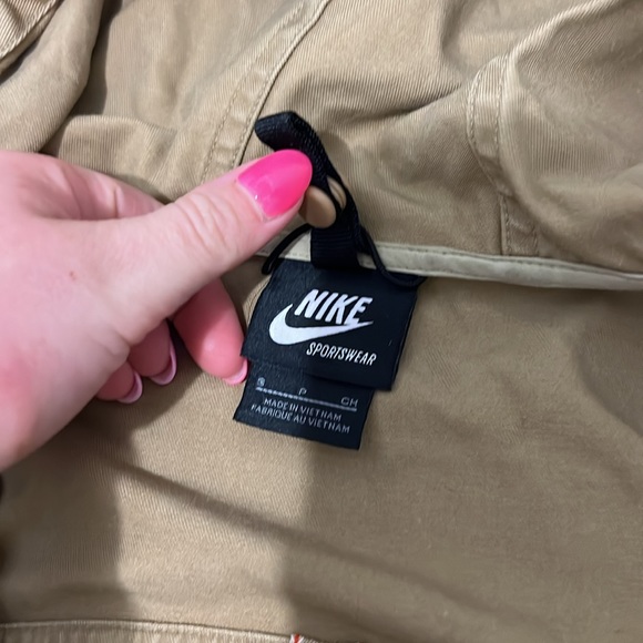 Nike tan brown canvas women’s parka long jacket hooded drawstring zipper small - Picture 5 of 6